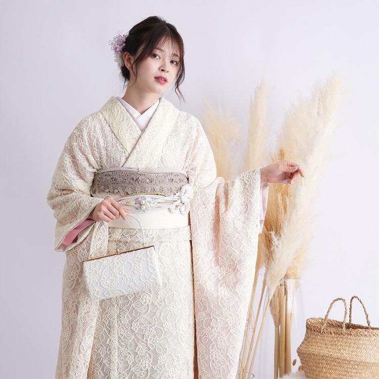 レンタル 振袖 成人式 21点セット utatane レトロ 成人式セット レース ベージュ クリーム ワントーン ※2025年1月ご予約空きなし