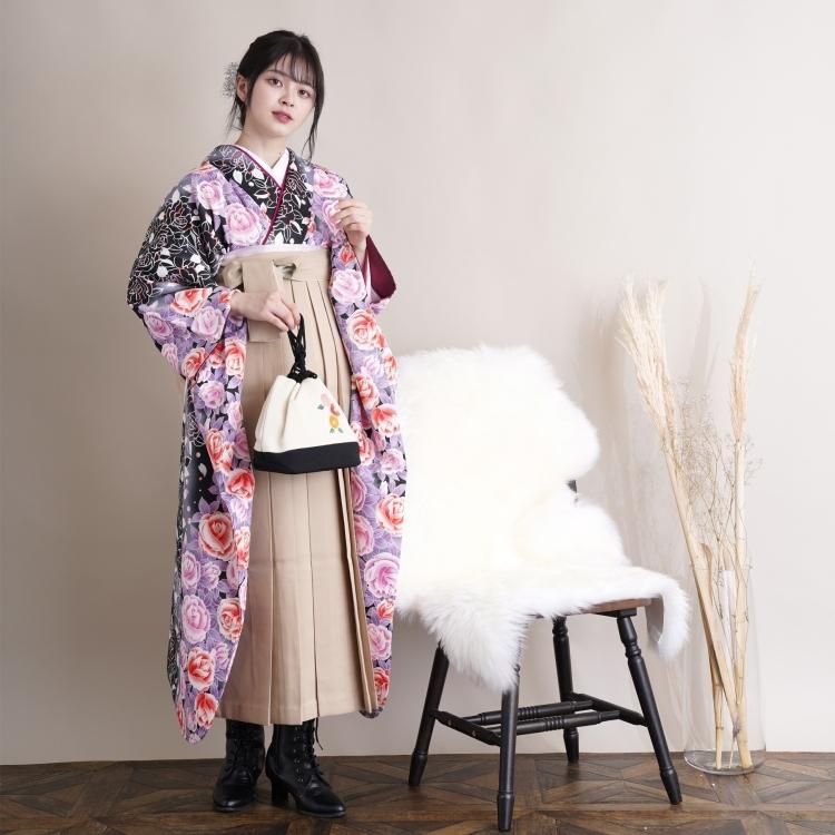 レンタル 振袖 袴 17点セット 袴91cm 身長153 165cm 袴セット 卒業式 大学生 振袖 花柄 女性 黒 ブラック 紺 紫 ラベンダー バラ 薔薇 かわいい 代引き不可 浴衣通販 Utatane 通販 Yahoo ショッピング