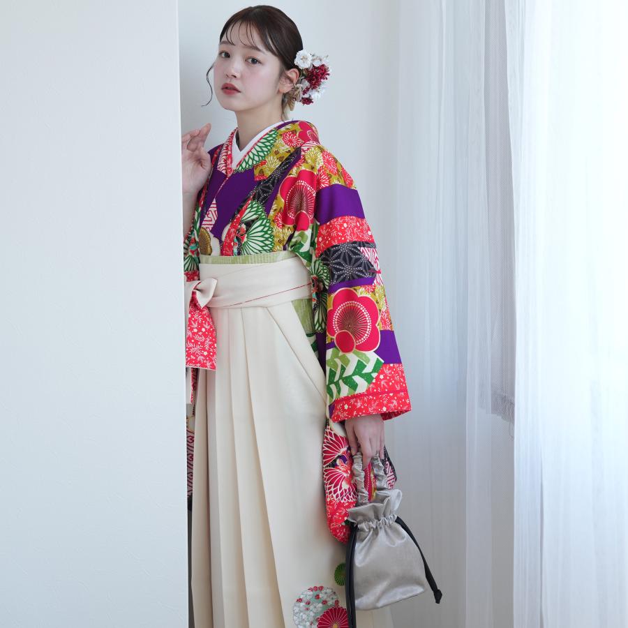 袴 レンタル 卒業式 袴 2尺袖着物 袴 17点セット はいばら レトロモダン系 袴セット 卒業式 梅 紫系