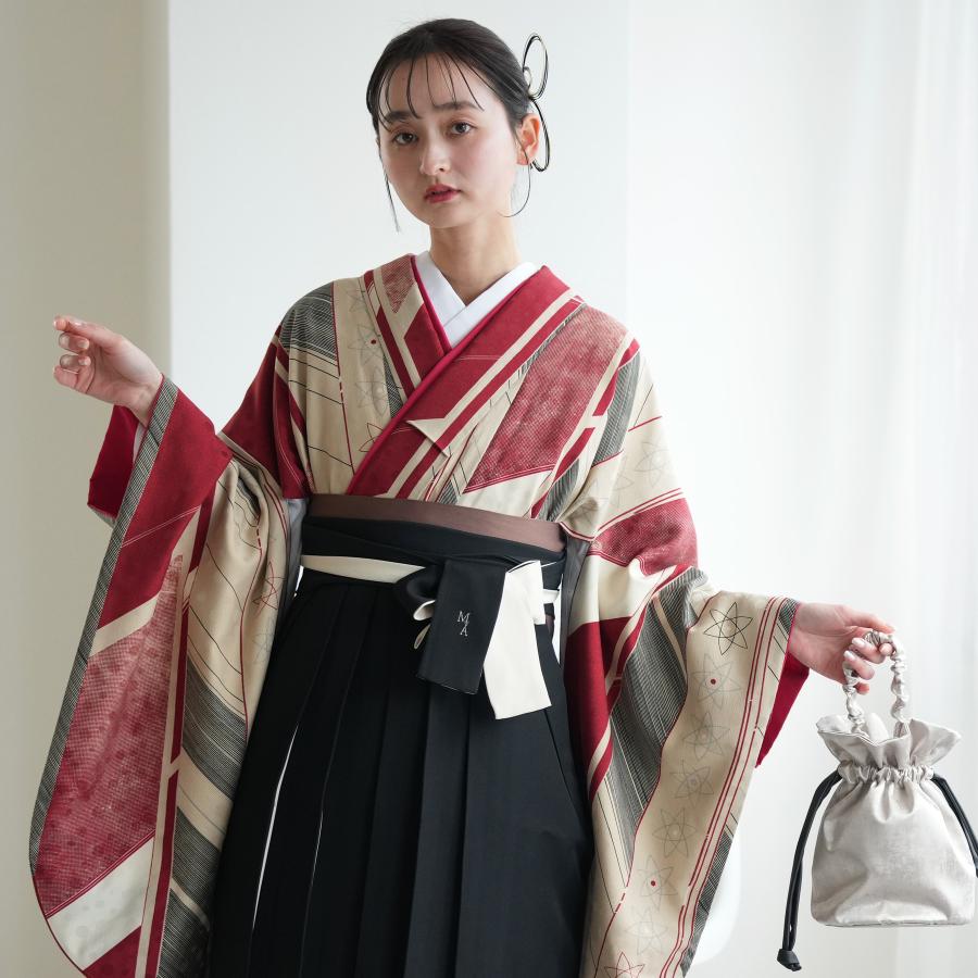 袴 レンタル 卒業式 袴 2尺袖着物 袴 17点セット モダンアンテナ レトロモダン系 袴セット 卒業式 矢絣 赤系