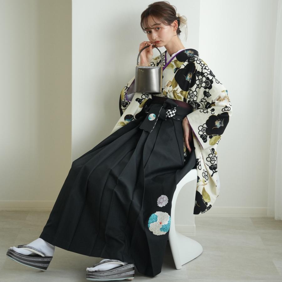 袴 レンタル 卒業式 袴 2尺袖着物 袴 17点セット 紅一点 レトロモダン系 袴セット 卒業式 花 アイボリー系
