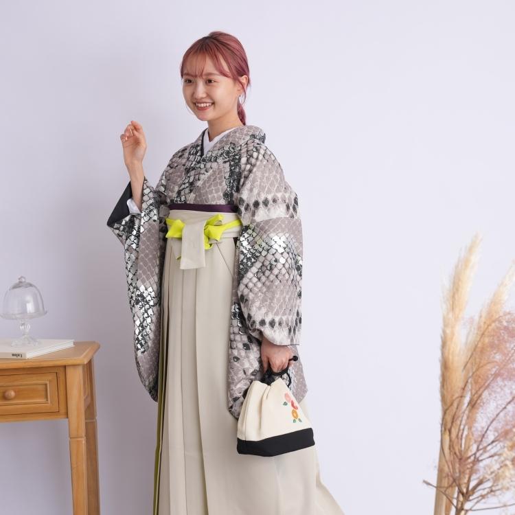 袴 レンタル 卒業式 袴 2尺袖着物 袴 17点セット モダンアンテナ 古典柄 レトロ 袴セット 卒業式 パイソン グレー系 袴 卒業式 草履 足袋