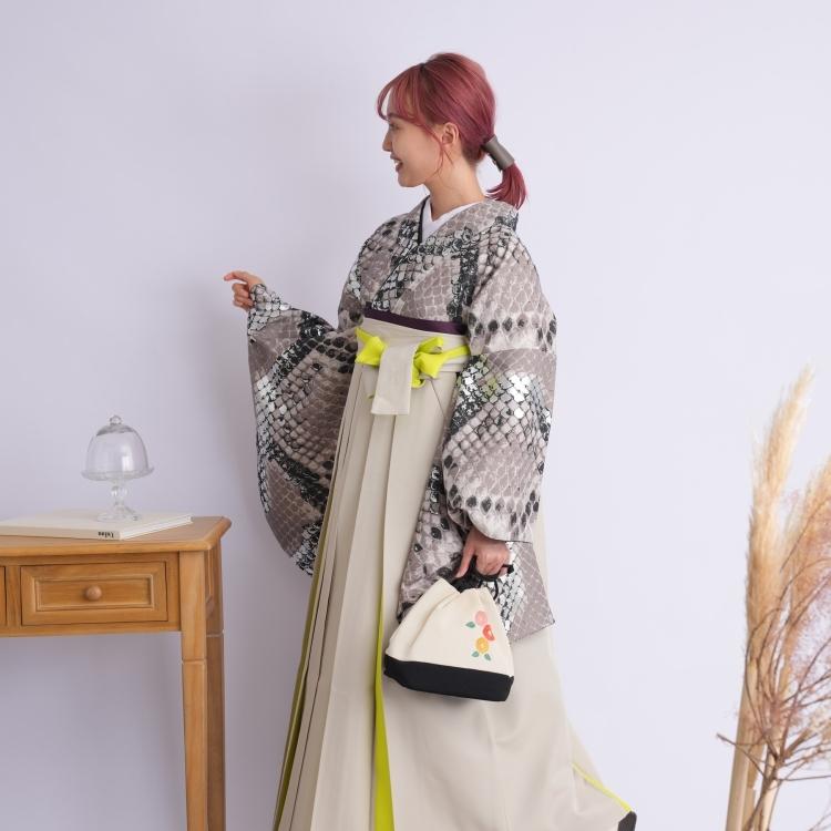 袴 レンタル 卒業式 袴 2尺袖着物 袴 17点セット モダンアンテナ 古典柄 レトロ 袴セット 卒業式 パイソン グレー系 袴 卒業式 草履 足袋