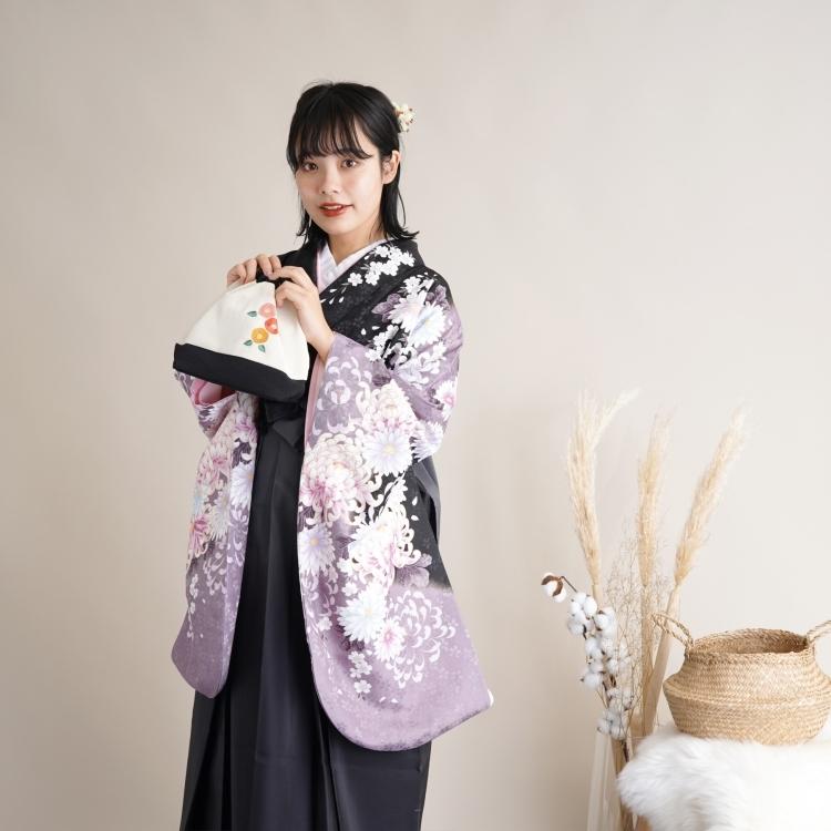 袴 レンタル 卒業式 2尺袖着物 17点セット レトロモダン系 袴セット 菊