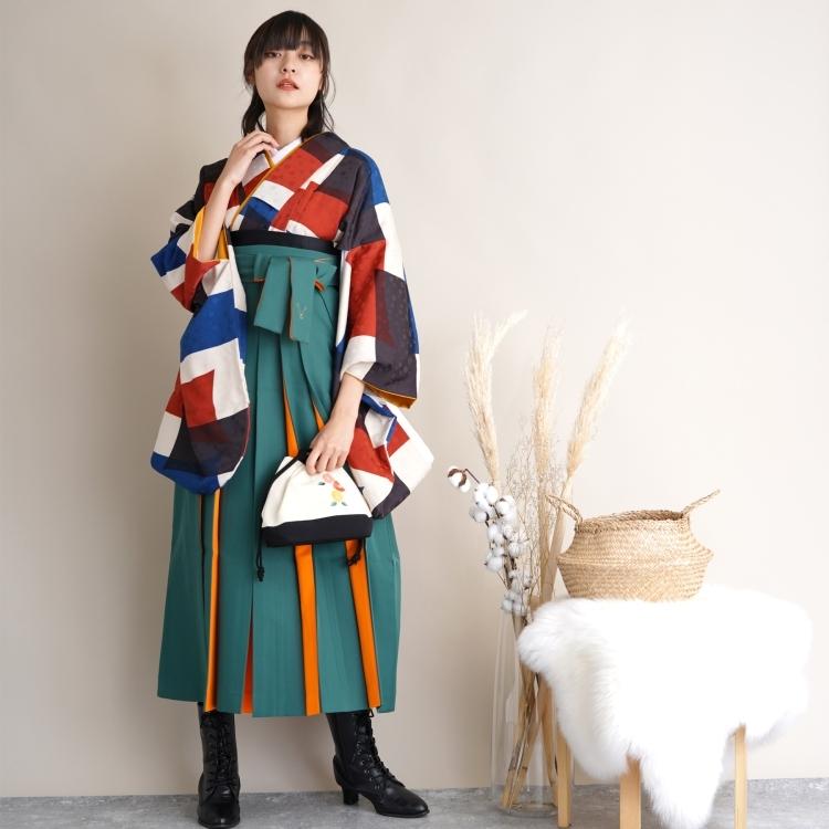 袴 レンタル 卒業式 2尺袖着物 17点セット モダンアンテナ レトロ 袴