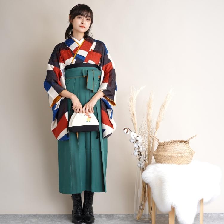 袴 レンタル 卒業式 2尺袖着物 17点セット モダンアンテナ レトロ 袴