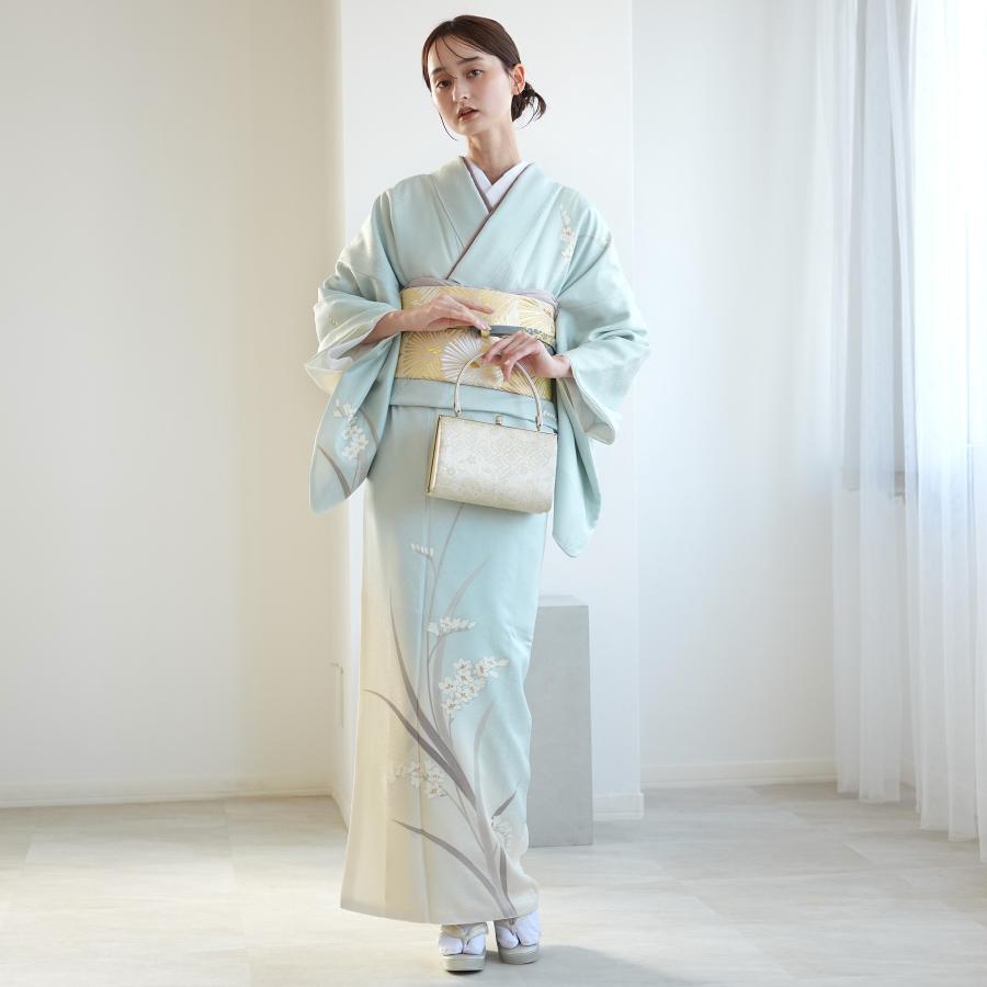 訪問着 レンタル おしゃれ 20点セット 正絹 着物 花柄 水色系 七五三  