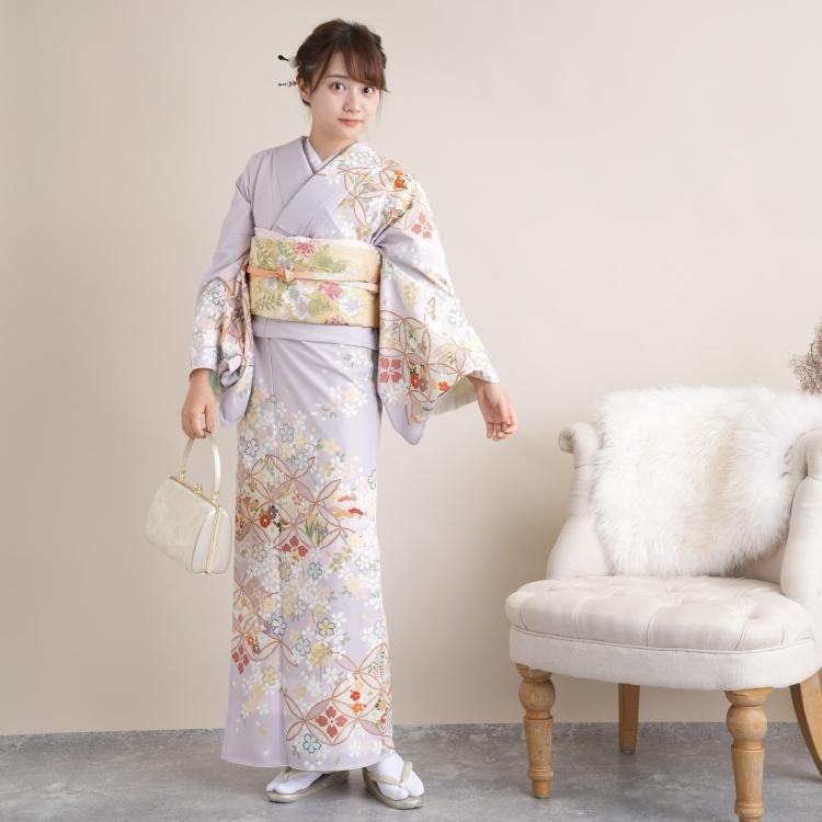 訪問着 レンタル おしゃれ 20点セット JAPAN STYLE 着物 花柄 紫系 