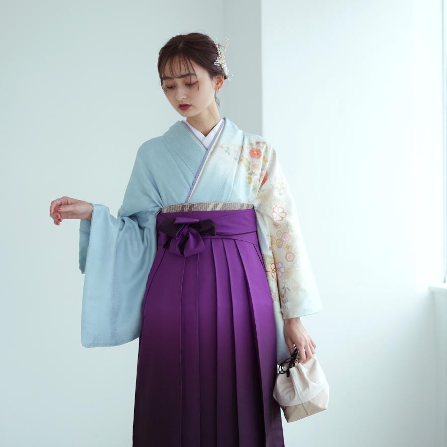 袴 レンタル 先生 訪問着 袴 18点セット 古典柄 レトロ 袴セット 卒業式 卒園式 小学校 中学校 高校 教員 きれいめ シンプル 菊 水色系_5