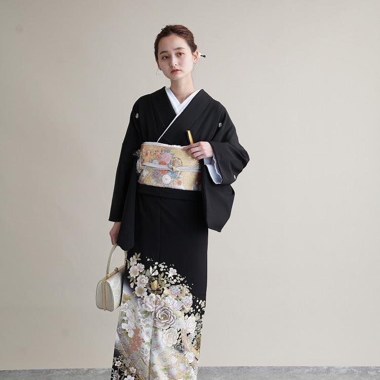 黒留袖 レンタル 桂由美 留袖 21点セット 着物 フォーマル 第一礼装 結婚式 母親 KOTOHOGI ことほぎ 牡丹 バラ ※2023年10月〜11月中旬までご予約空きなし 着物 第一礼装 草履 足袋 身長153 168cm