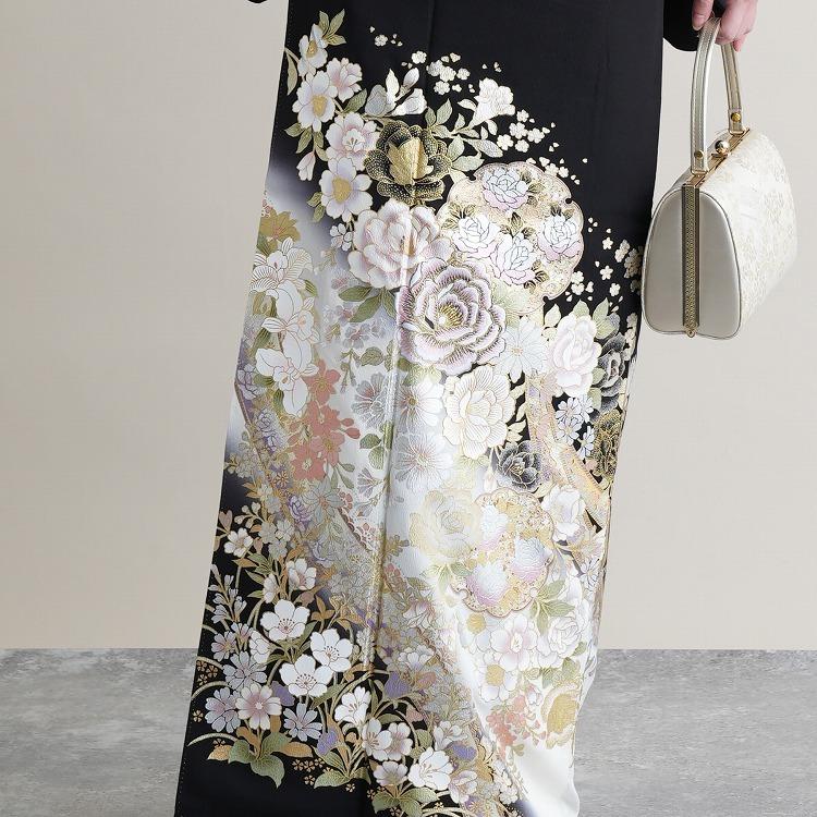黒留袖 レンタル 桂由美 留袖 21点セット 着物 フォーマル 第一礼装 結婚式 母親 KOTOHOGI ことほぎ 牡丹 バラ ※2023年10月〜11月中旬までご予約空きなし 着物 第一礼装 草履 足袋 身長153 168cm