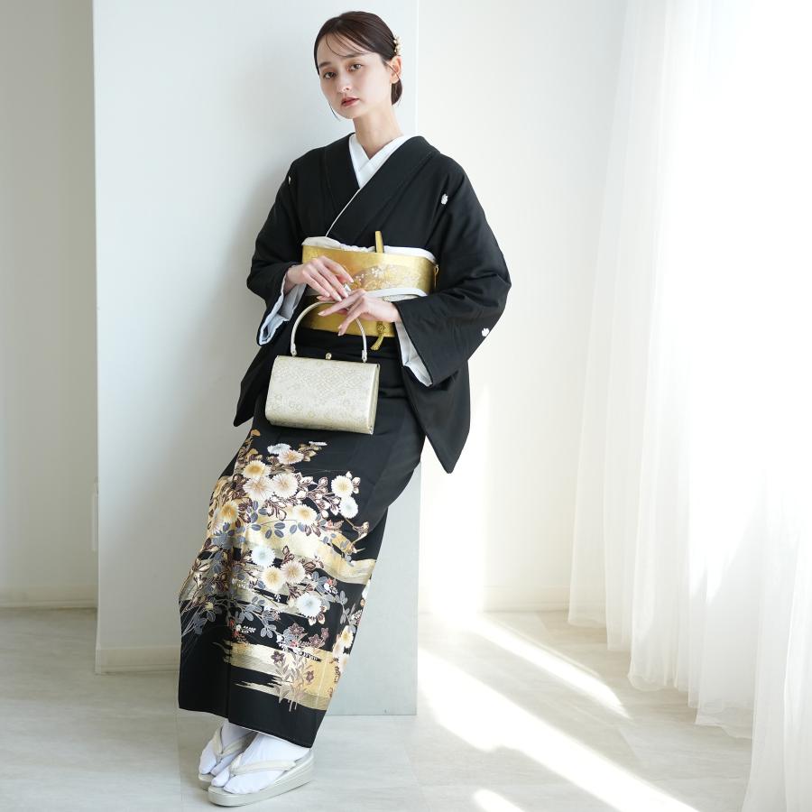 黒留袖 レンタル 50代 留袖 21点セット 黒留袖 着物 秋草文 華やか 