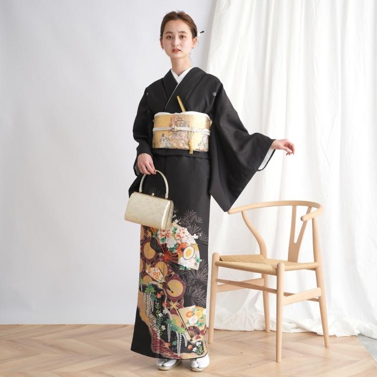 黒留袖 レンタル 50代 留袖 21点セット 着物 扇 黒系 第一礼装 結婚式