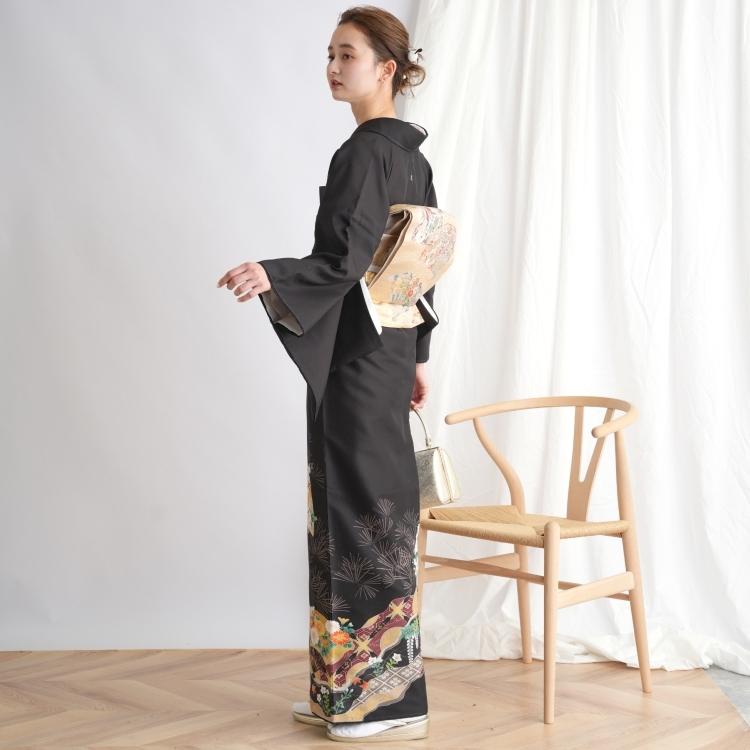 黒留袖　着物　結婚式　第一礼装　花　留袖　正絹　落款　扇　O1 黒留袖 着物 結婚式 第一礼装 花 留袖 正絹 落款 扇 O1 - SANDALCASA 日本