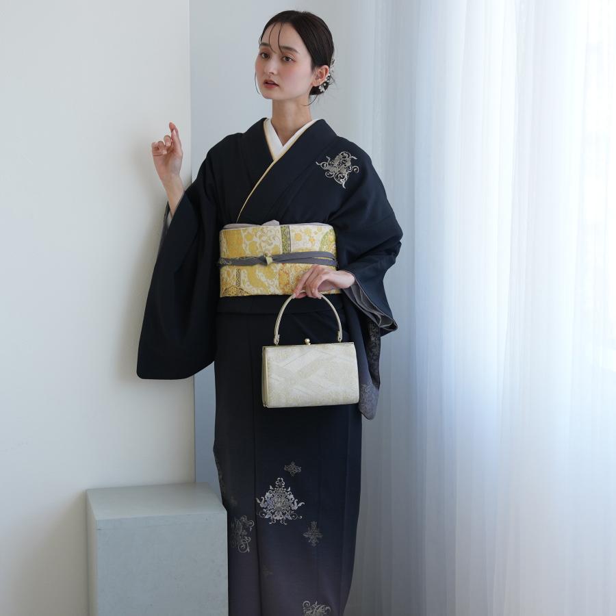 レンタル 付け下げ 20点セット 附下 着物 幾何学 黒系 ラメ おしゃれ 