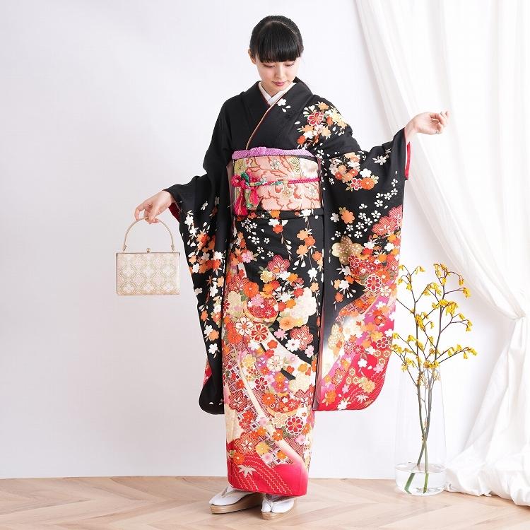 レンタル 振袖 成人式 女性 振袖セット 結婚式 振袖 袋帯 大正浪漫 振袖点セット 正絹 アンティーク 絵羽 黒 赤 帯が変更になる場合がございます 13 14 17 084 浴衣通販 Utatane 通販 Yahoo ショッピング