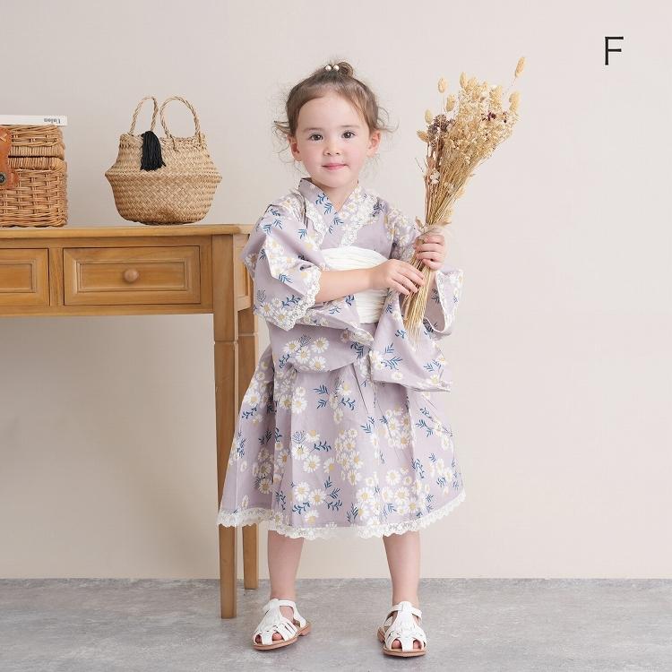 浴衣ドレス ２点セット 浴衣ワンピース 兵児帯 レース付き子供浴衣ドレス 女の子 女児 ガーリー くすみカラー スモーキー レトロ キッズ 90 100 110 1 130 13 22 07 浴衣通販 Utatane 通販 Yahoo ショッピング