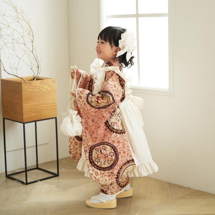 レンタル 七五三 3歳 着物 セット 九重 レトロ 花 ピンク系 三歳 レンタル 七五三 3歳 着物 セット 九重 レトロ 花 ピンク系 三歳