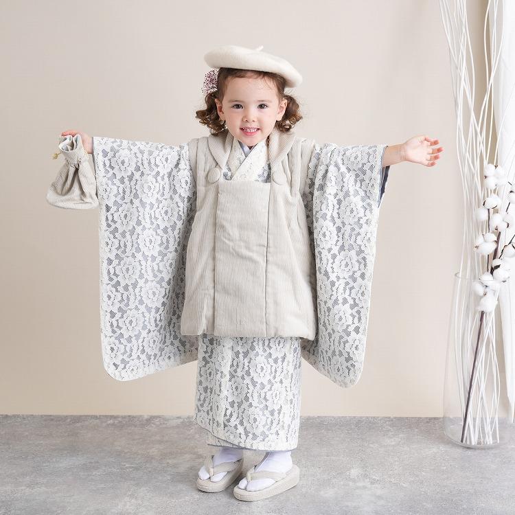 レンタル 七五三 3歳 セット utatane 華やか 可愛い系 七五三 3歳 レース オフ白系 被布 三歳 三才 3才 おしゃれ