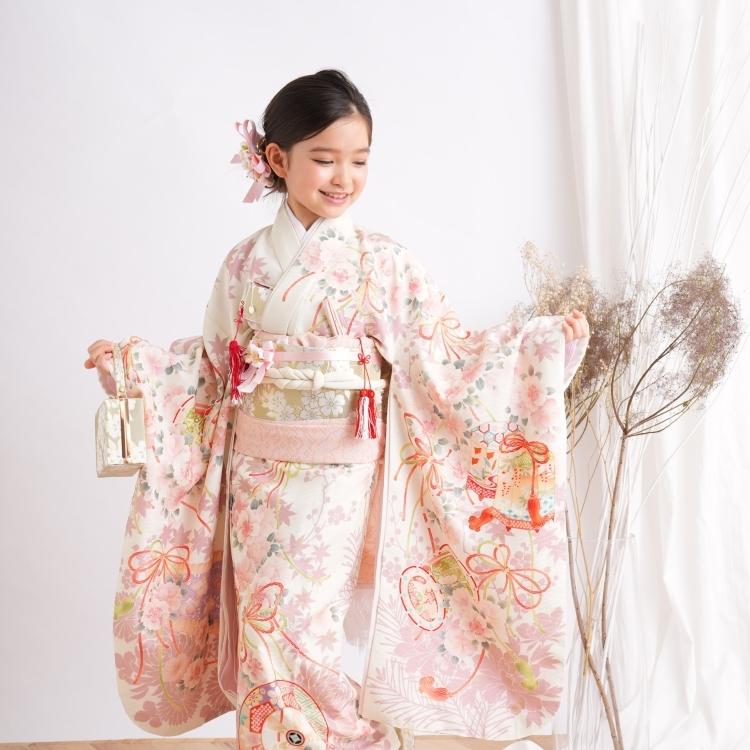 レンタル 七五三 着物 7歳 セット 華徒然 レトロ モダン 花 ピンク系