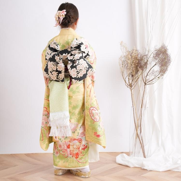 レンタル 七五三 着物 7歳 セット 華徒然 レトロ 花 黄系 古典 桜 貝桶