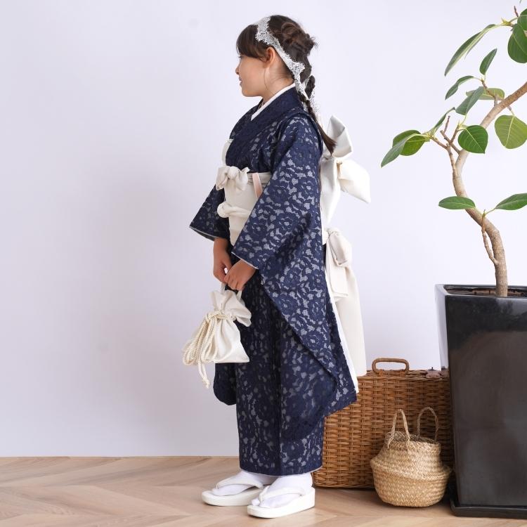 レンタル 七五三 7歳 女の子 utatane レトロ レース 紺系 ネイビー