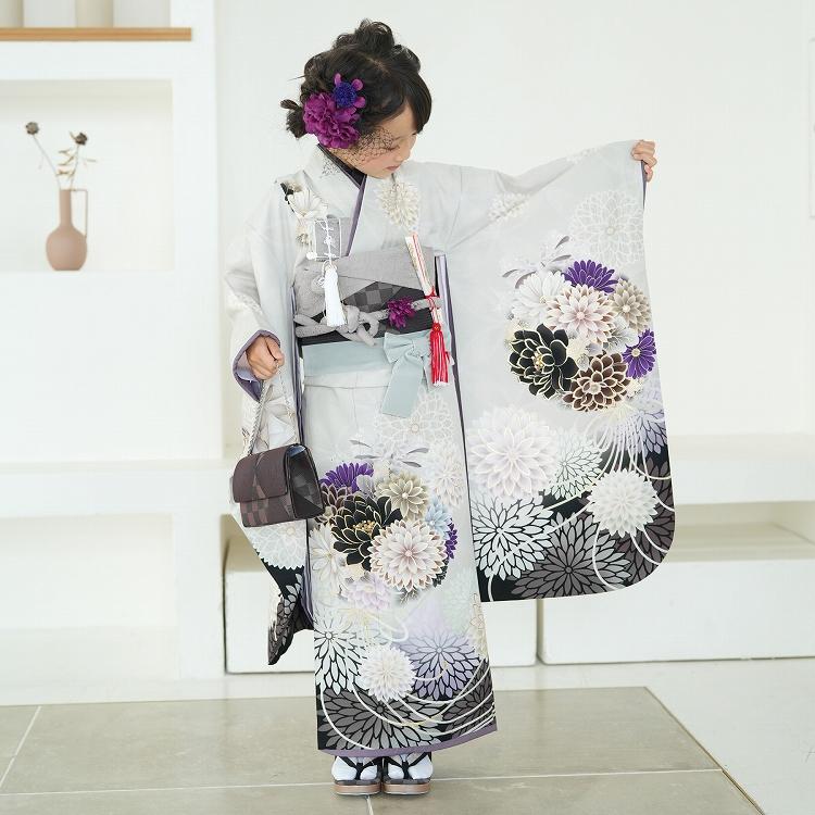 七五三 着物セット 花柄　utatane レンタル品】女児（3歳）七五三 着物 被布セット 古典柄 レトロ