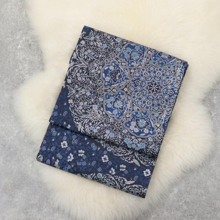 反物 帯 陰山織物 花 青系 藍色 紺 ブルー 白 水色 阿波藍天然染 陰山弘平 西陣織 袋帯 未仕立て お仕立て代別 