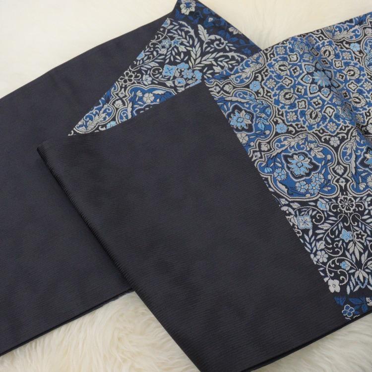 反物 帯 陰山織物 花 青系 藍色 紺 ブルー 白 水色 阿波藍天然染 陰山弘平 西陣織 袋帯 未仕立て お仕立て代別 