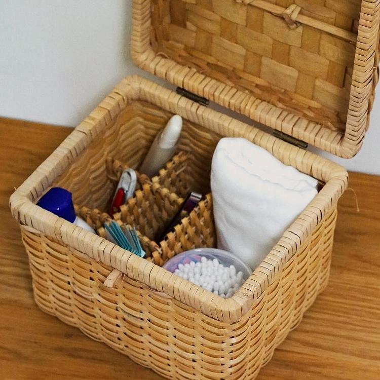 バスケット 収納 編み ラタン カゴ かご 茶色 系 四角 ふた 蓋