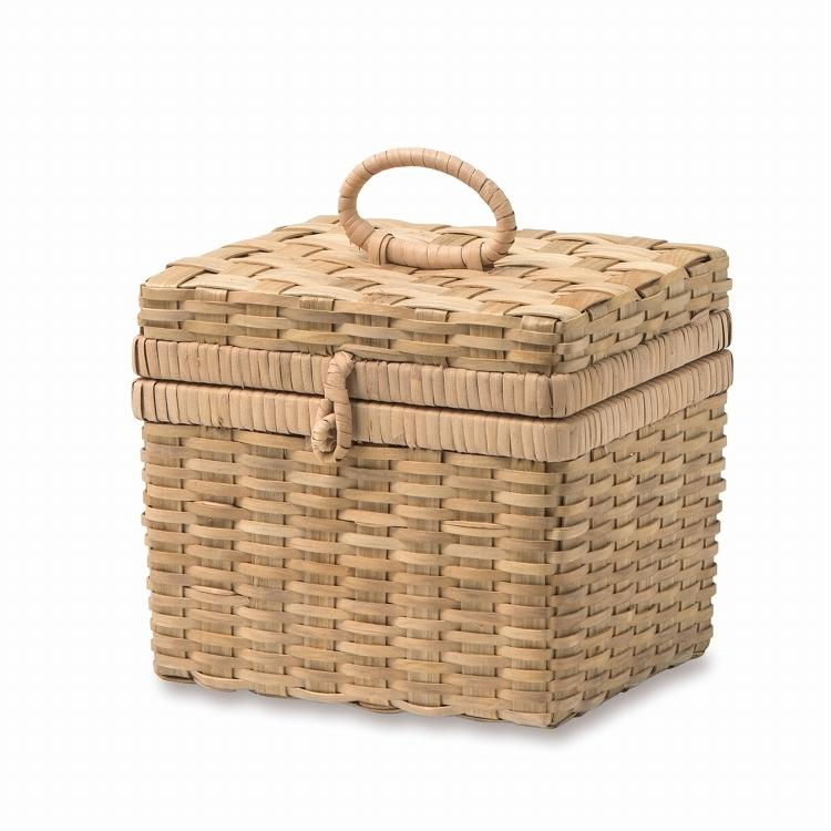 バスケット 収納 編み ラタン カゴ かご 茶色 系 四角 ふた 蓋