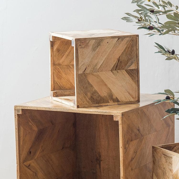 ヘリンボーン柄の天然木鉢カバー 鉢カバー おしゃれ 8号 ヘリンボーン