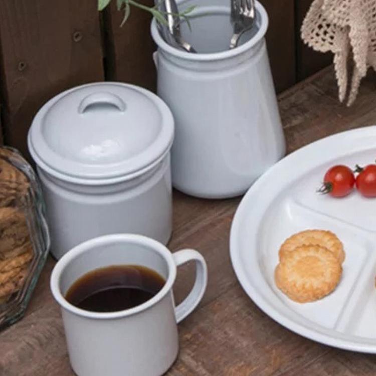 キャニスター おしゃれ 保存容器 蓋付き ホーロー 2L 直径16cm 白
