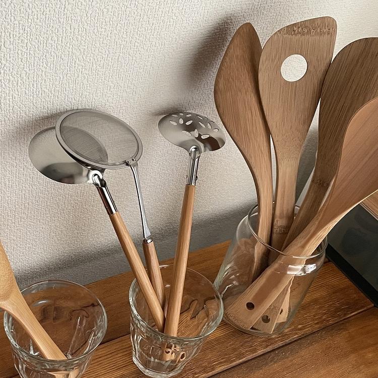 竹柄ステンレス 穴あきお玉 日本製 シンプル ステンレスお玉 おたま 穴