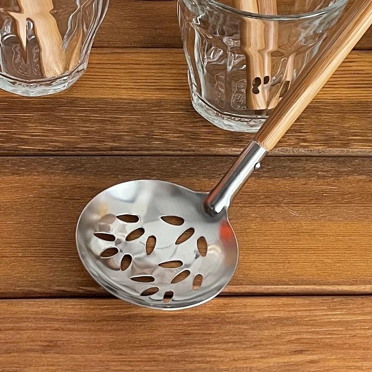 竹柄ステンレス 穴あきお玉 日本製 シンプル ステンレスお玉 おたま 穴