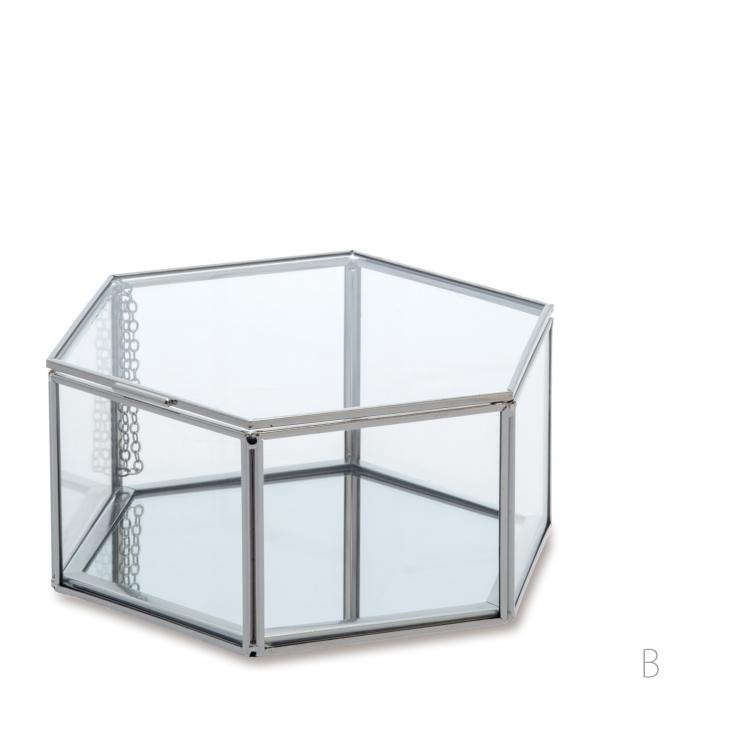 フレームガラス＆ミラーボックス 六角形 L 宝石箱 ジュエリーボックス