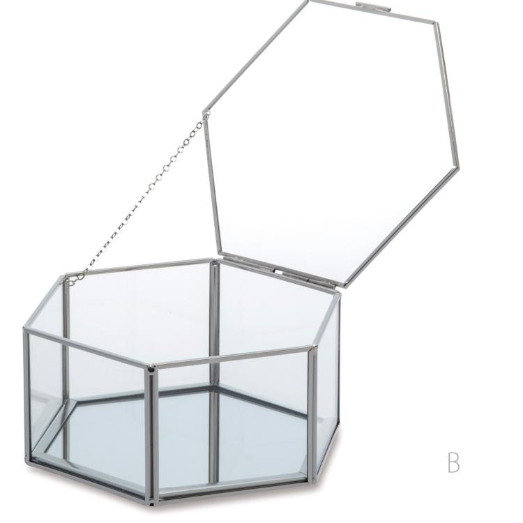 レトロ　６段　ジュエリーボックス 宝石箱 ３面鏡付 フレームガラス＆ミラーボックス 六角形 L 宝石箱 ジュエリーボックス