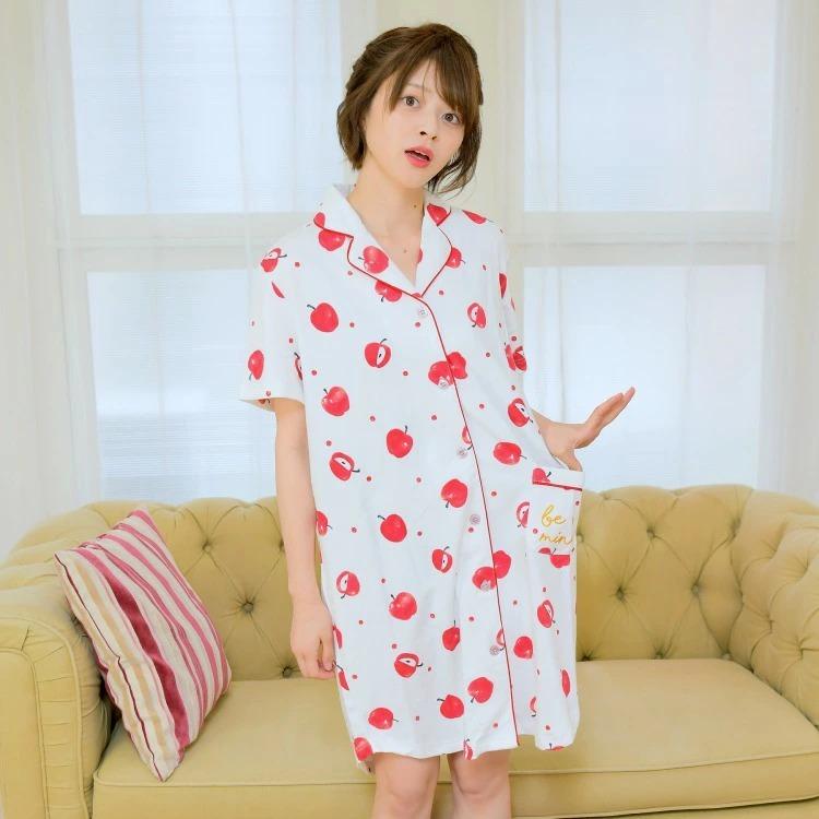 パジャマ パジャマ単品 ルームウェア レディース ワンピース ロングシャツ 綿 コットン100 りんご 白 赤 ポケット パジャマ 半袖 刺繍 フリーサイズ 春 夏 浴衣通販 Utatane 通販 Yahoo ショッピング