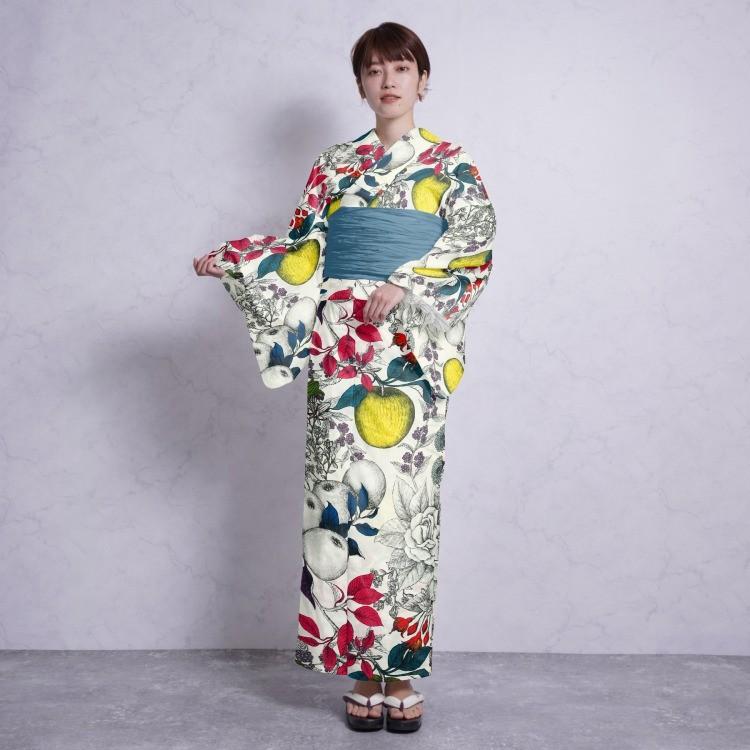 浴衣 単品 浴衣のみ フリーサイズ 日本製 絵羽 国産 ポリエステル 白 黒 黄色 ピンク 青 紫 Frutta Rossa フルッタロッサ 女性 レトロ ボタニカルフルーツ 浴衣通販 Utatane 通販 Yahoo ショッピング