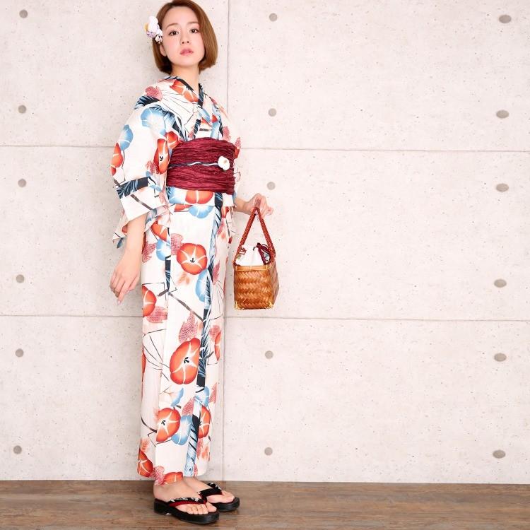 浴衣 セット レディース 浴衣 ３点セット 赤 オレンジ 白 青 水色 ブルー 茶色 朝顔 あさがお 扇面 縞 葉 ゆかた レトロ フリーサイズ 浴衣通販 Utatane 通販 Yahoo ショッピング