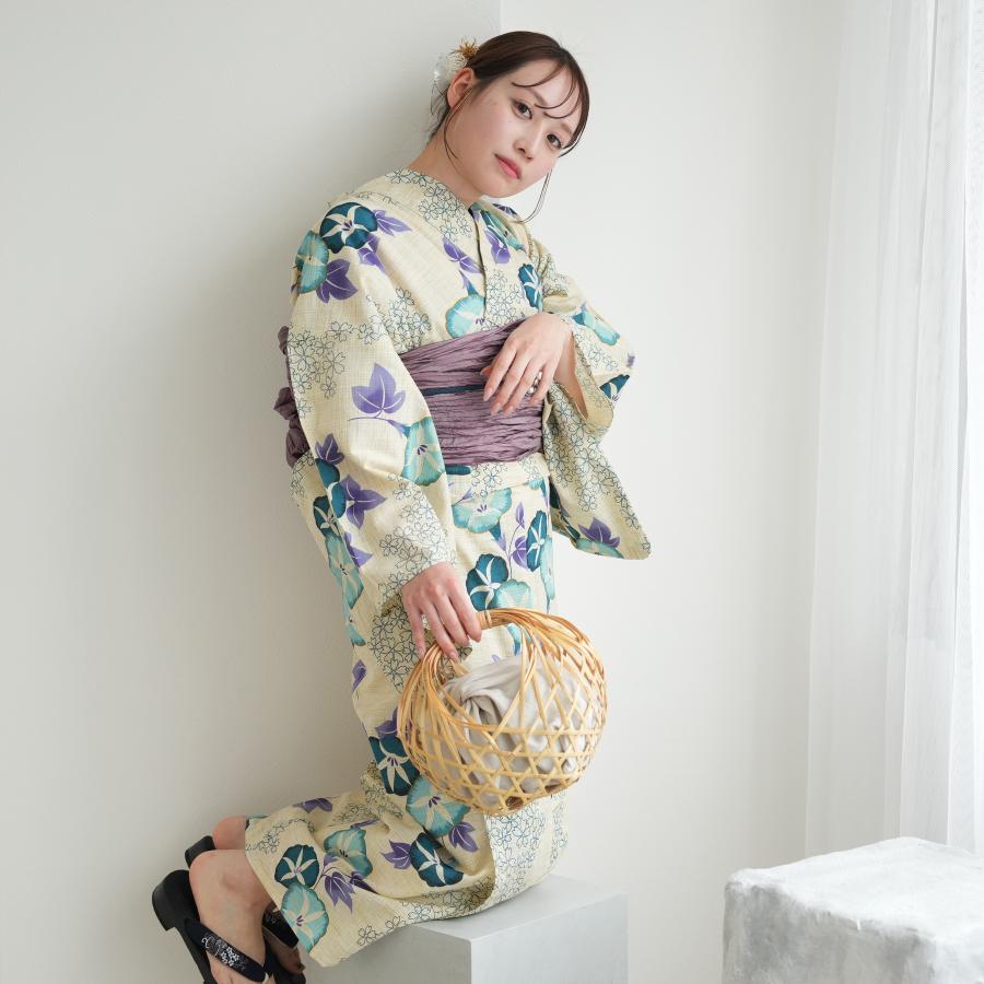 浴衣 セット レディース フリーサイズ ３点セット 浴衣 帯 下駄 綿麻 特選 先染めベージュ 朝顔 桜 さくら 水色 青 ブルー 黒 グレー 緑 薄紫 水色の朝顔 浴衣通販 Utatane 通販 Yahoo ショッピング