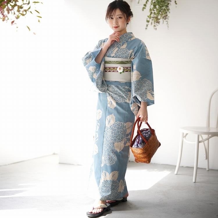最高の 浴衣3点セット 浴衣 帯 下駄 フリーサイズ なないろ 注染 しっとり大人 系 浴衣 セット 紫陽花 水色 系 限定製作 Www Cepici Ci