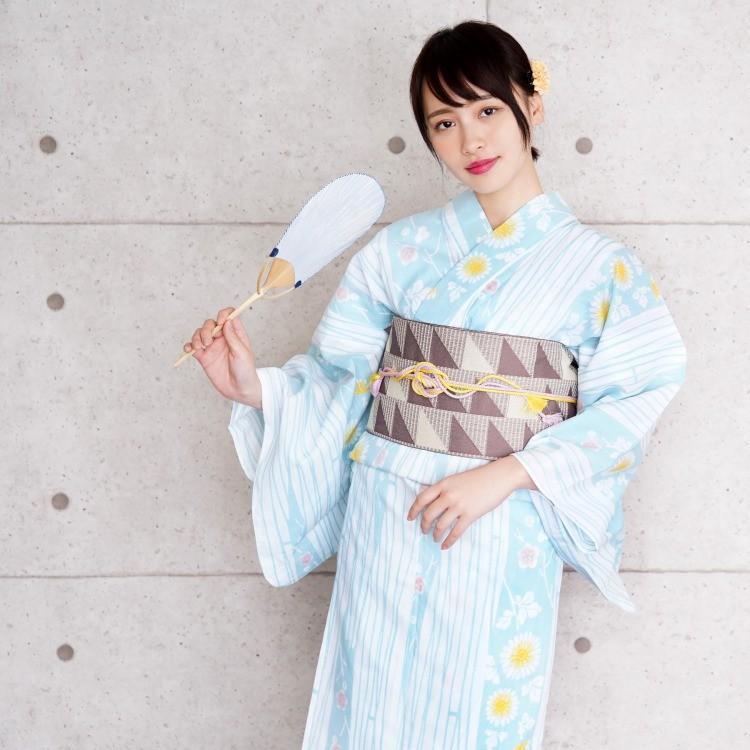 浴衣 3点セット 水色 青 ブルー 白 黄色 クリーム ピンク 小菊 梅 綿麻 注染 伝統工芸 日本製 国産 浴衣セット レトロ 大正ロマン 浴衣通販 Utatane 通販 Yahoo ショッピング