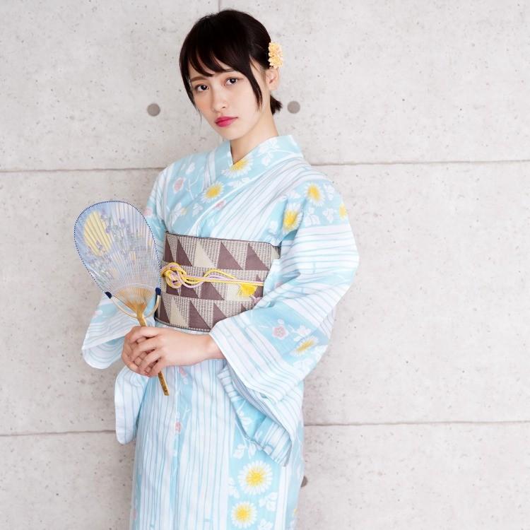 浴衣 3点セット 水色 青 ブルー 白 黄色 クリーム ピンク 小菊 梅 綿麻 注染 伝統工芸 日本製 国産 浴衣セット レトロ 大正ロマン 浴衣通販 Utatane 通販 Yahoo ショッピング