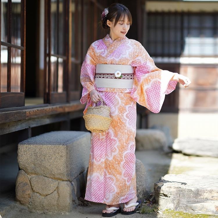 浴衣3点セット 浴衣 帯 下駄 フリーサイズ Utatane 有松絞り 古典柄 レトロ アンティーク 系 浴衣 セット 花柄 オレンジ 系 ピンク 浴衣通販 Utatane 通販 Yahoo ショッピング