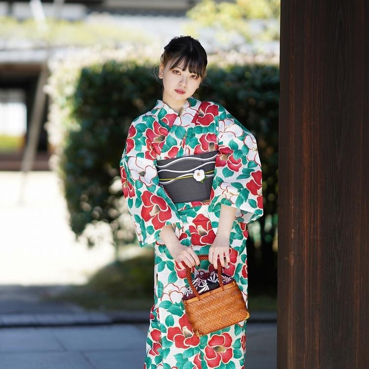 浴衣3点セット 浴衣 帯 下駄 フリーサイズ 岡重 レトロモダン 系 浴衣 セット 椿 きなり 系 赤 花 浴衣通販 Utatane 通販 Yahoo ショッピング