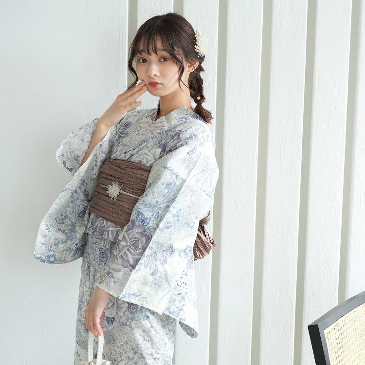 浴衣 セット フリーサイズ 浴衣 ３点セット 浴衣 帯 下駄 日本製生地 国内染色 和歌山染工 水色 ブルー グレー 青 ばら 紫陽花 小菊 ニコアンティーク レトロ 浴衣通販 Utatane 通販 Yahoo ショッピング
