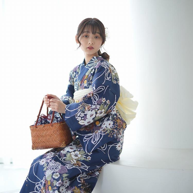 5年保証 可愛い 華やか ニコアンティーク 浴衣 帯 下駄 フリーサイズ 浴衣3点セット 系 系 紺 花くす玉 セット 浴衣 浴衣 帯セット
