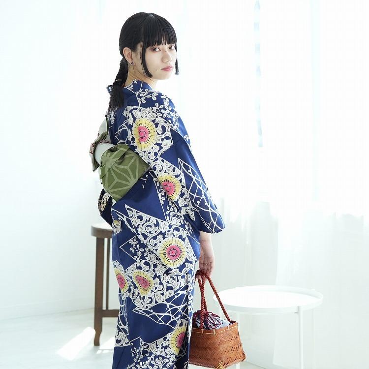 訳ありセール格安 浴衣3点セット 浴衣 帯 下駄 フリーサイズ 古典柄 レトロ アンティーク 系 浴衣 セット 菊 紺 系 注染 にじみ ぼかし 黄色 激安の Www Technet 21 Org