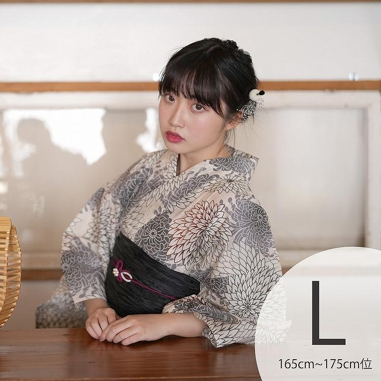 浴衣 セット レディース トールサイズ ３点セット 菊 黒 ブラック グレー 赤 レッド ベージュ 格子 女性 レトロ Lサイズ 先染め風ベージュにモダン糸菊 浴衣通販 Utatane 通販 Yahoo ショッピング